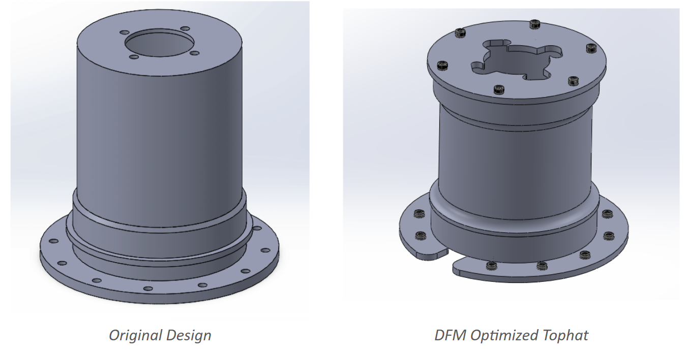 Original and DFM-optimized drivetrain tophat