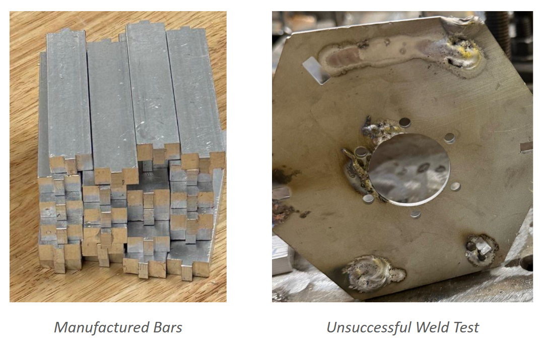 Manufactured bars and unsuccessful weld test